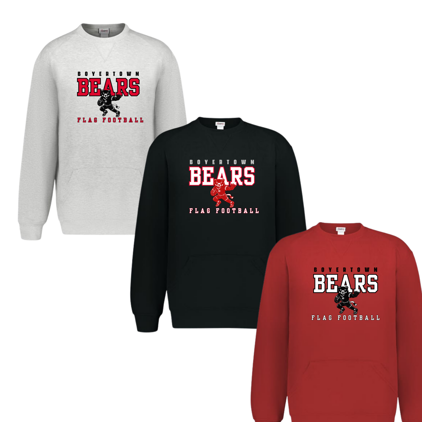 Boyertown Optimist Flag Football Unisex Crewneck W Pouch Pockets -Bold Bear