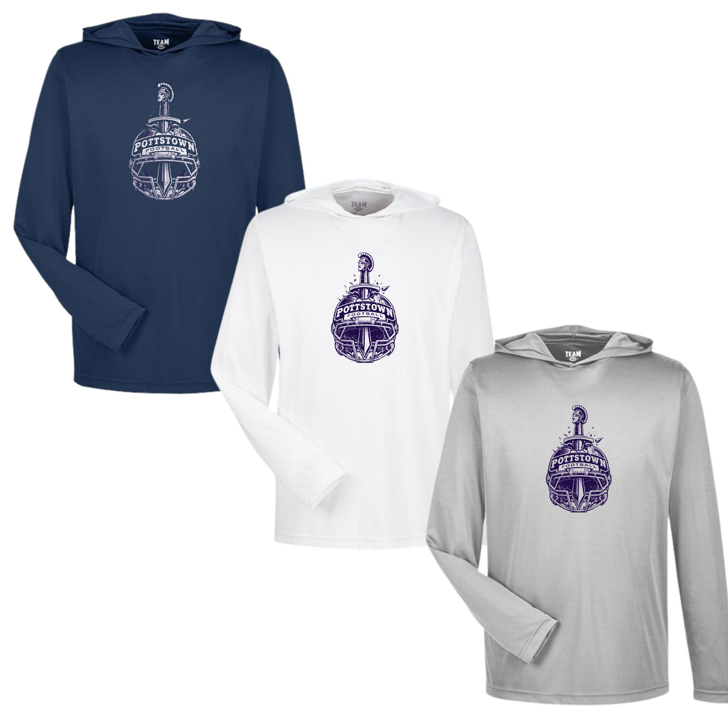 Pottstown Trojans Football Long Sleeve Performance Tee With Hood - No Mercy