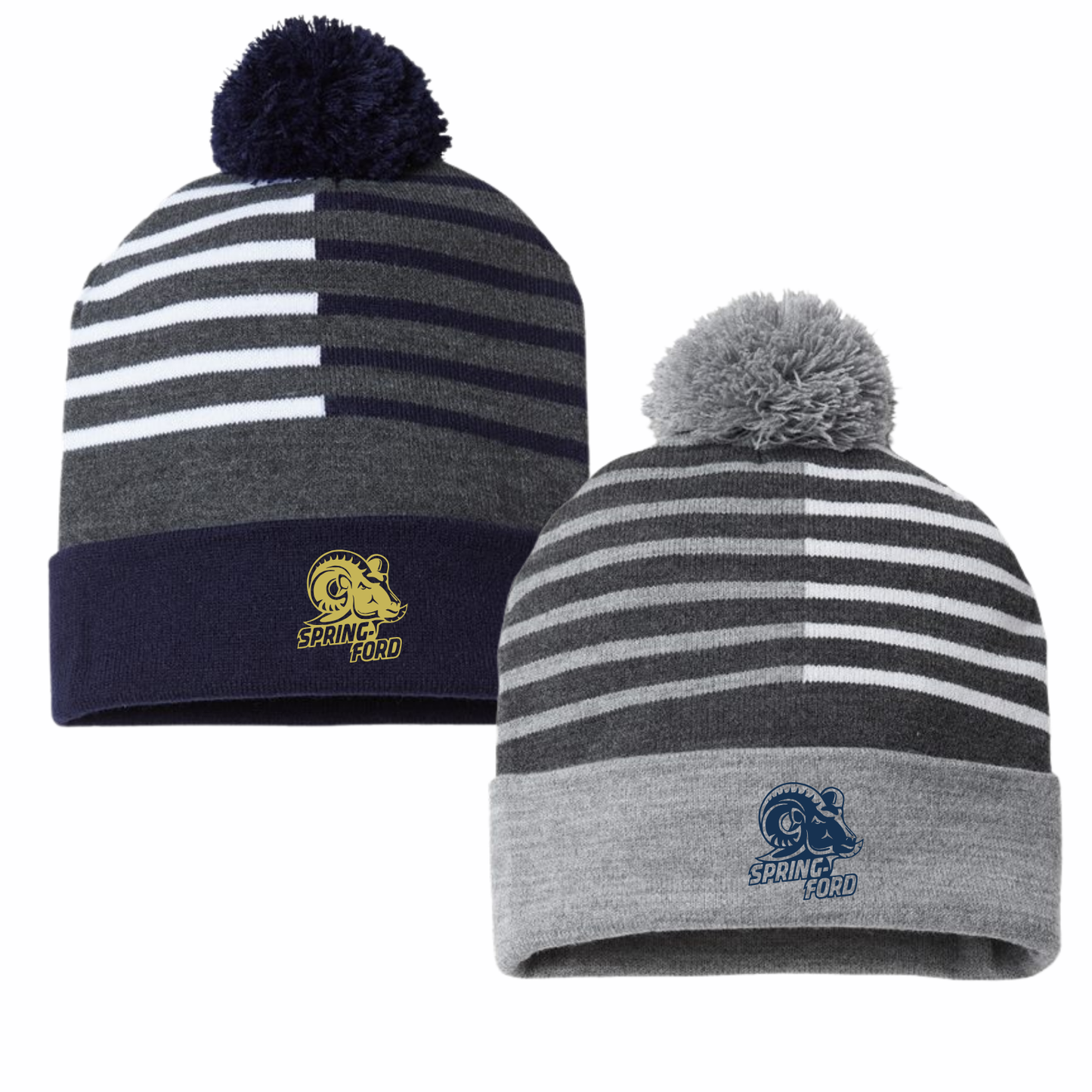 SFO Half Striped Pom Pom Beanie