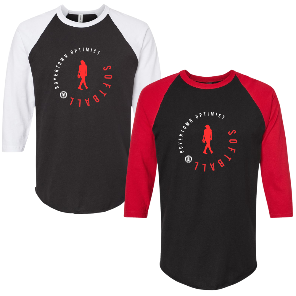 Boyertown Optimist Softball 3/4 Sleeve Baseball Style Tee Rival