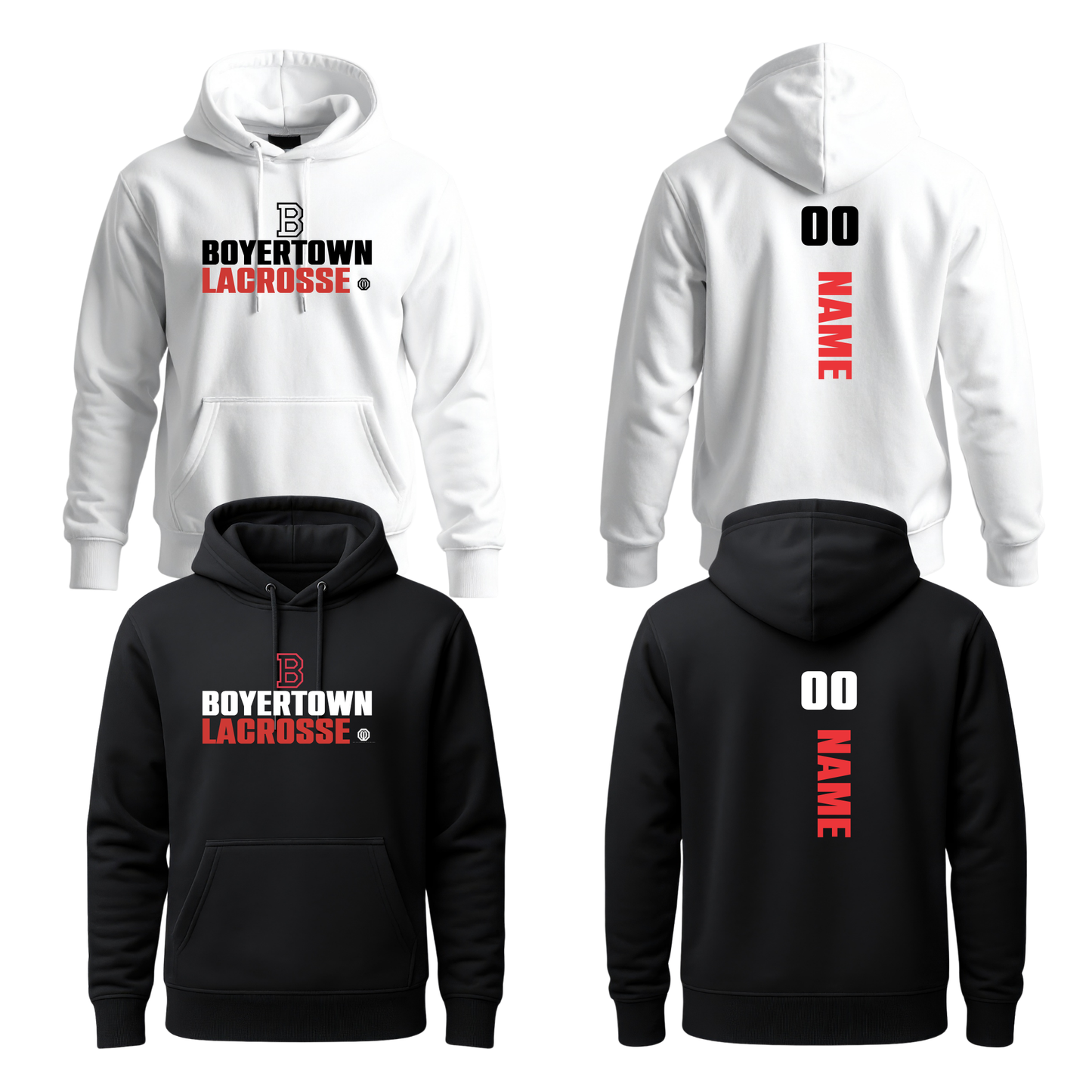 Boyertown LAX Boyertown Lacrosse Custom Name & Number Hoodie Spine Print