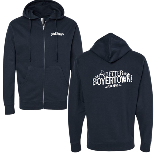 Building A Better Boyertown Hoodie Zip Up Sweatshirt In Navy