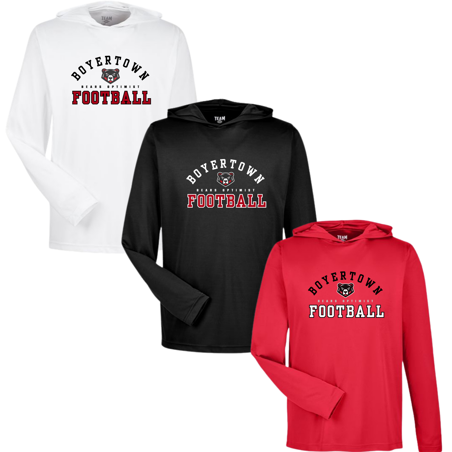 Boyertown Optimist Football Unisex Hooded Performance LS Tee - Cover 1