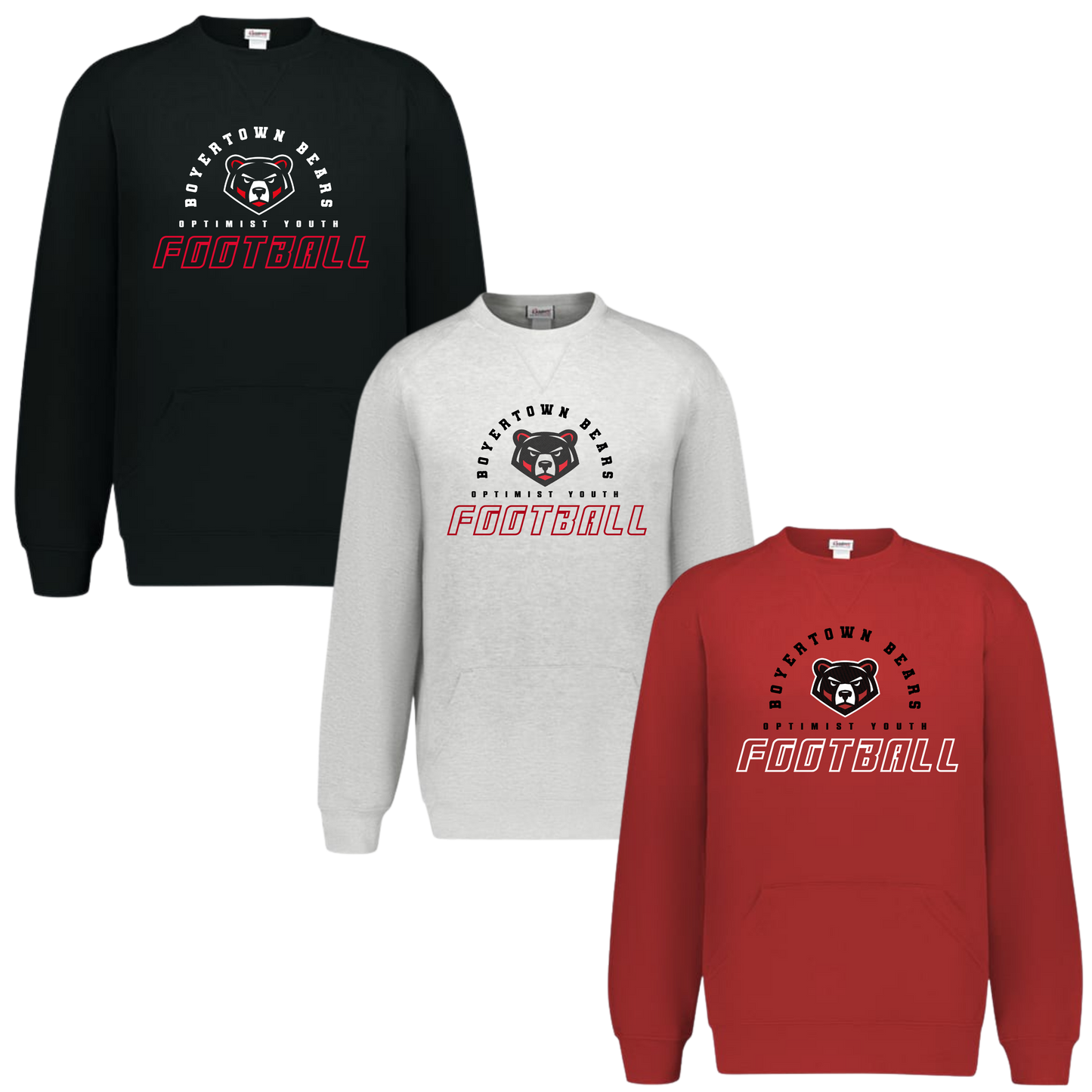 Boyertown Optimist Football Unisex Crewneck With Pouch Pockets - First Down