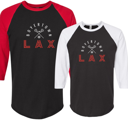 Boyertown LAX 3/4 Sleeve Baseball Style Tee Big LAX