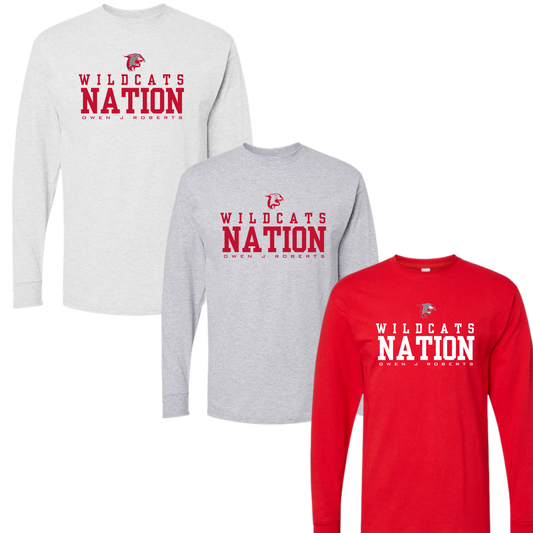 OJR Football LS Cotton Unisex Tee - Wildcat Nation