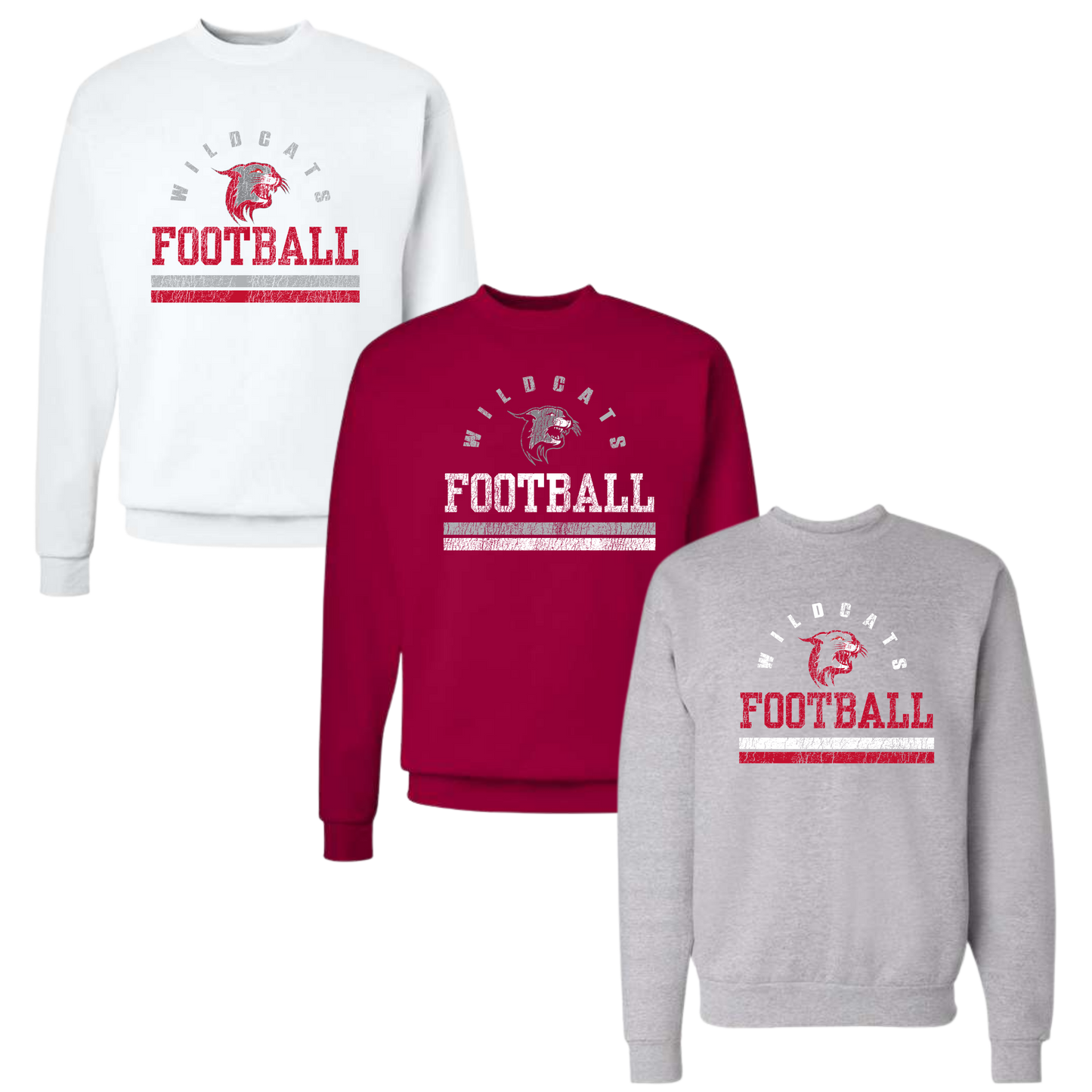 OJR Wildcats Football Unisex Crewneck Sweatshirt - Weathered