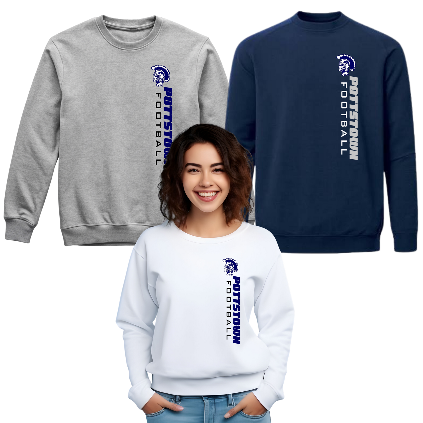 Pottstown Trojans Football Unisex Crewneck - Vertical