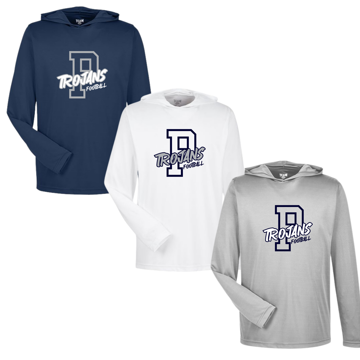 Pottstown Trojans Football Long Sleeve Performance Tee With Hood - Icon