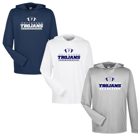 Pottstown Trojans Football Long Sleeve Performance Tee With Hood - Campus