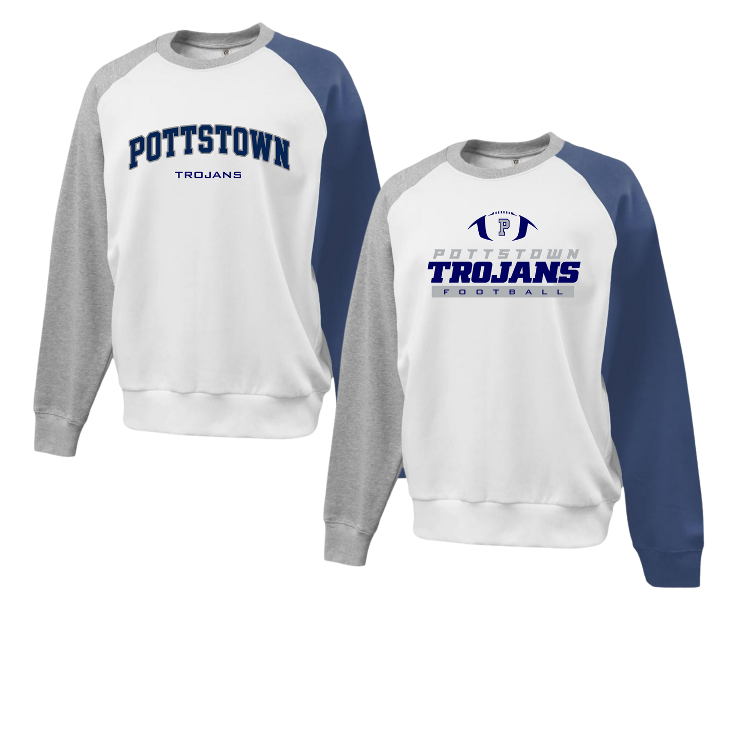 Pottstown Trojans Football Colorblock Crew ( Navy/Grey/White)