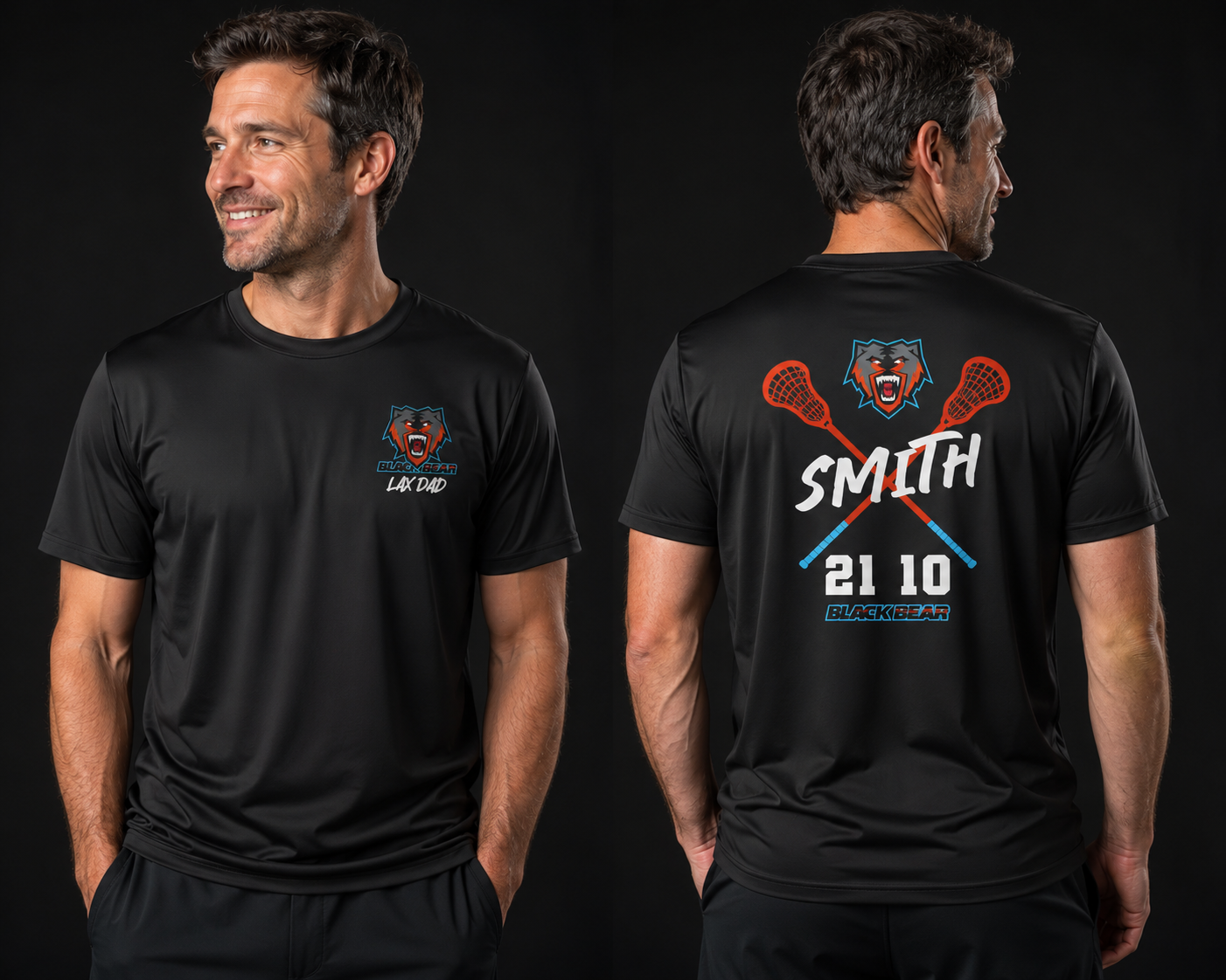 Black Bears LAX DAD Tee : Enter NAME & Number ( Numbers if multiple ) No Need To Pay For Customization