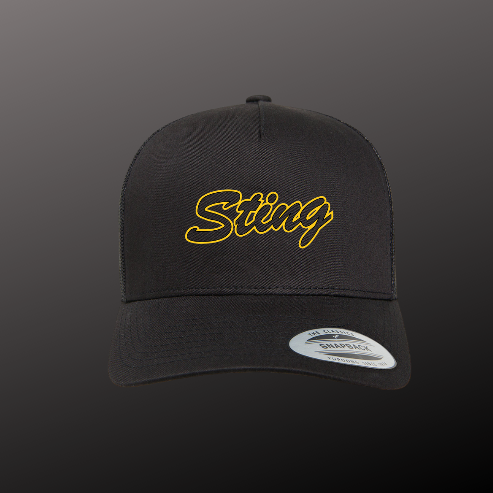 Sting Softball Script Trucker Hat Black